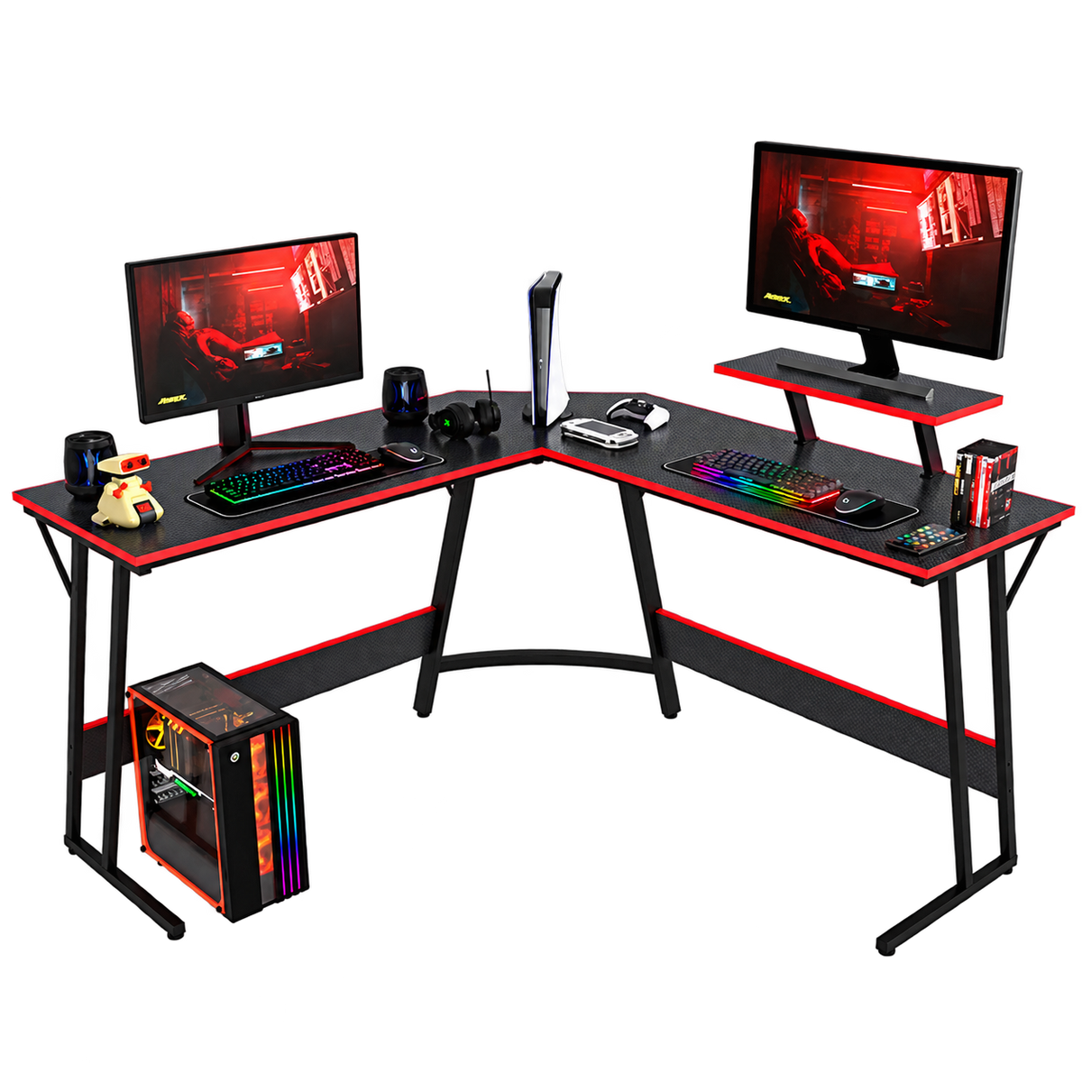 FDW 50-Inch L-Shaped Gaming Desk with Monitor Stand
