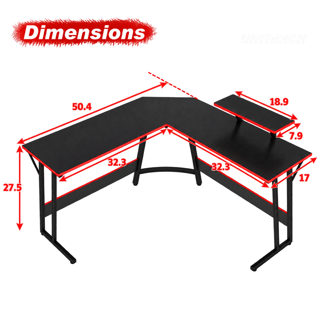 FDW 50-Inch L-Shaped Gaming Desk with Monitor Stand