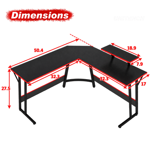 FDW 50-Inch L-Shaped Gaming Desk with Monitor Stand